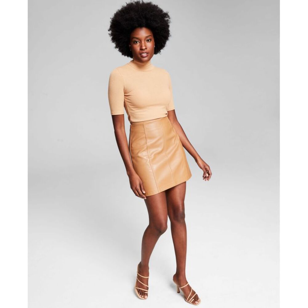 And Now This Now This Womens Ribbed Mock Neck Top